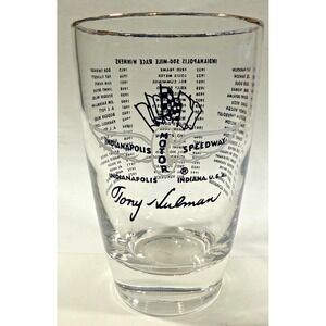 Indianapolis Motor Speedway Glass Indy 500 Winners 1911-1973 Gold Rim 5" Clear